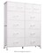 Dressers & Chests of Drawers, Fabric Dresser for Bedroom, Closet, Nursery, Tall Dresser for Bedroom with 12 Drawers, White Fabric Storage Dresser with Drawers, Steel Structure, Wood Top